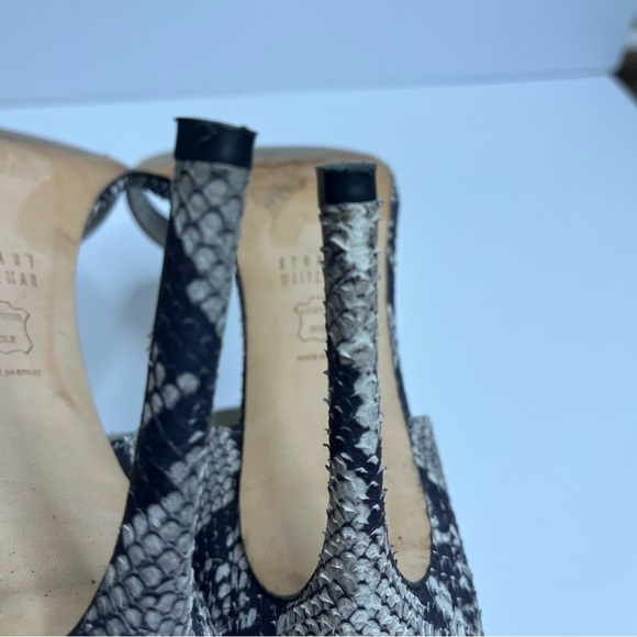 Stuart Weitzman Myslide Snakeskin and Silver Strap Stiletto Pump Mules Size 10.5 - Picture 6 of 15